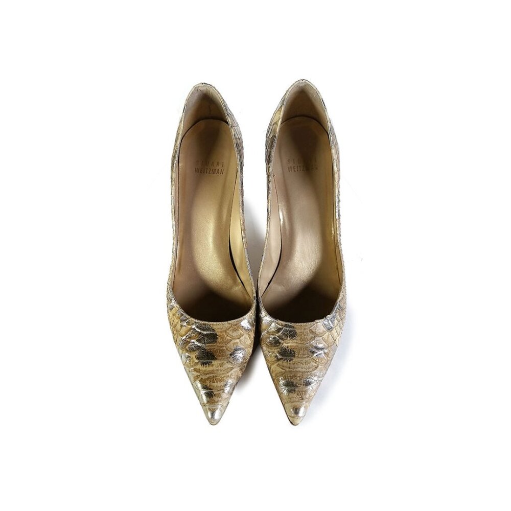 Stuart Weitzman Pumps Size 6.5 Python Snake Embossed Tan Pumps - Picture 4 of 10